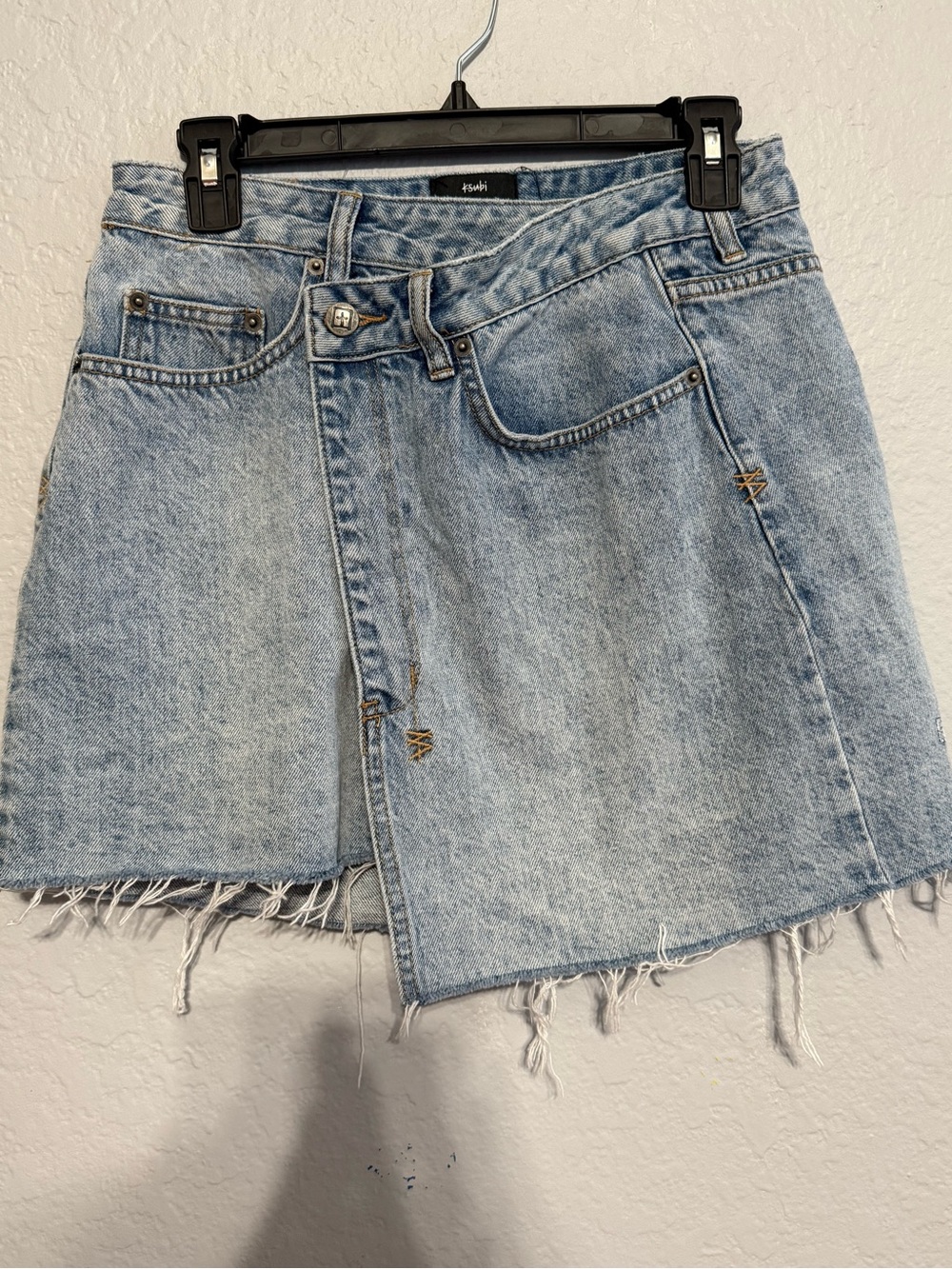 Ksubi Light Blue Distressed Denim Mini Skirt